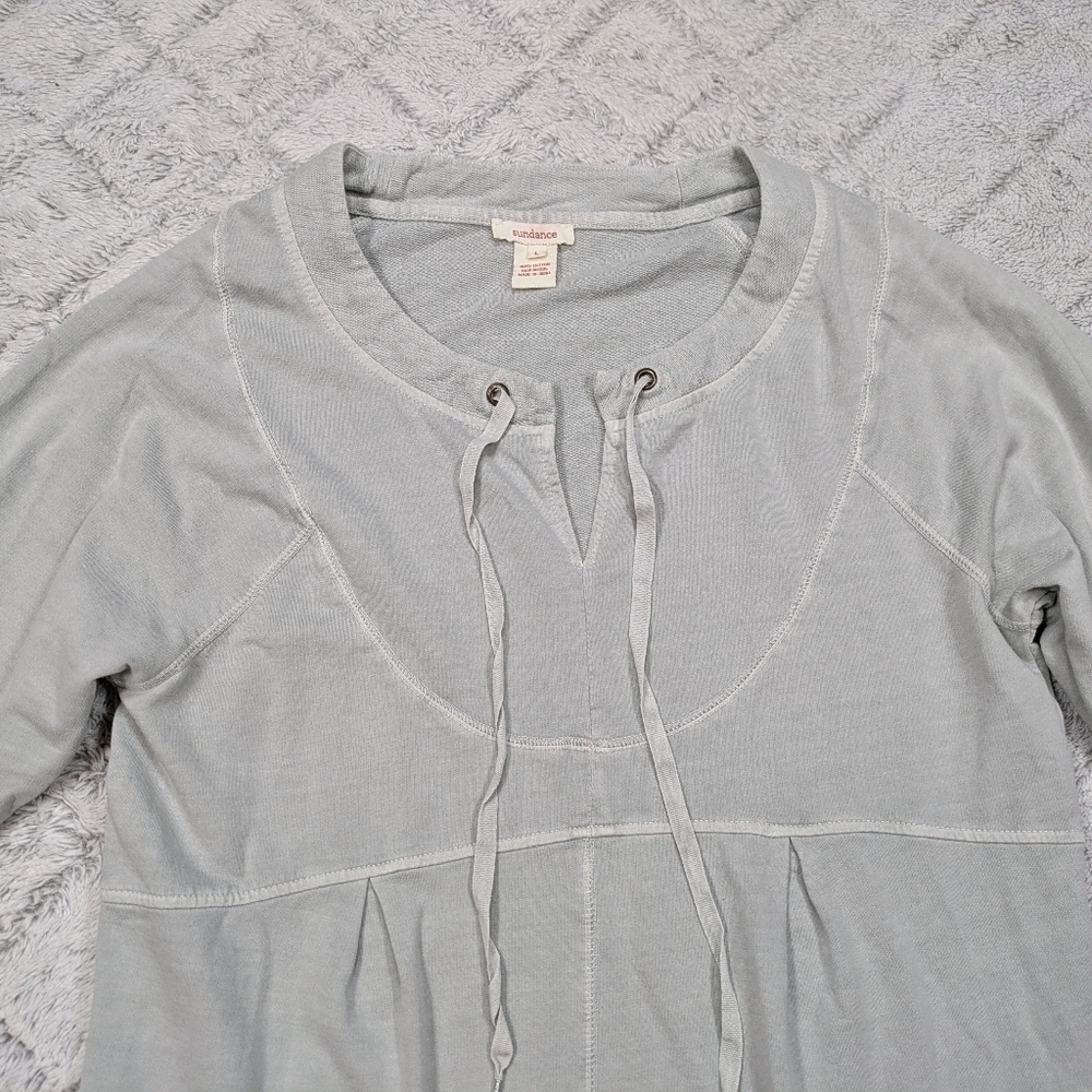 Sundance Tunic Womens L Gray Pullover Top Cotton Puff Sleeves Lagenlook - Picture 2 of 8